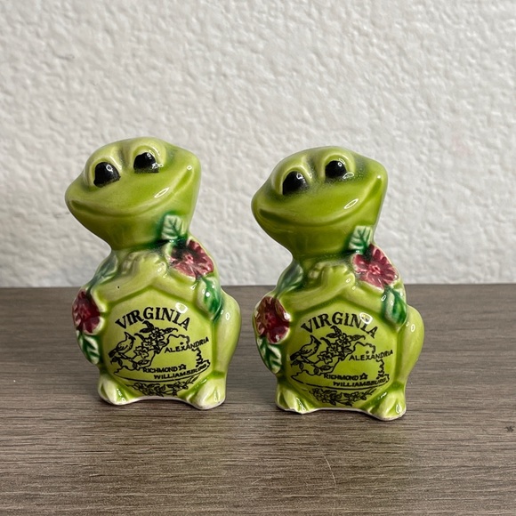 Dining Vintage Green Frog Virginia Souvenir Salt Pepper Shakers Made